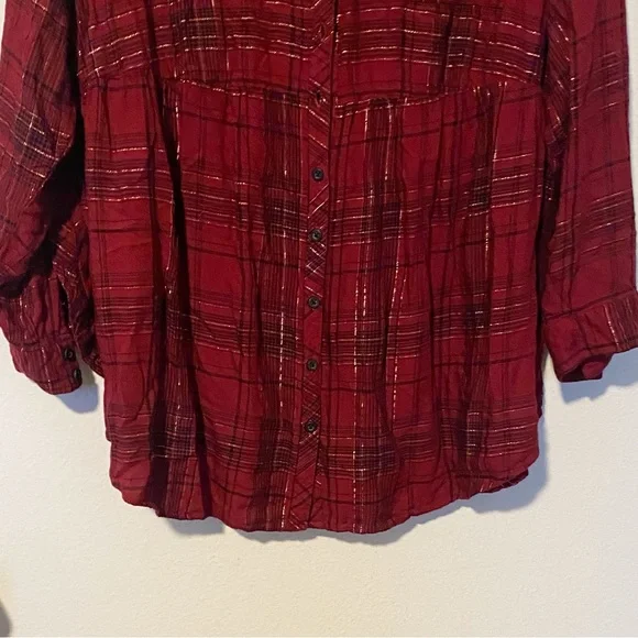 Womens High-low Burgundy Plaid Button-Front Peplum Shirt - Picture 7 of 11
